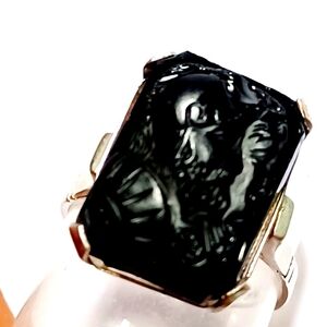AK Carved Men's Sterling Silver Double Cameo Ring Trojan Soldier / God Size 9.5